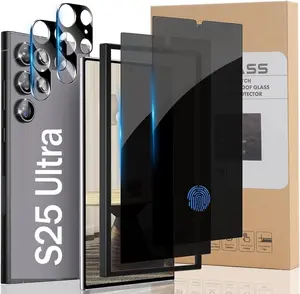 [2+2] for  Galaxy S25 Ultra  Screen Protector and Camera Lens Protector, [28Anti-Spy] [Installation Tool] [Fingerprint Unlock] Black Tempered Glass Film Bubble Free Case Friendly for S25U