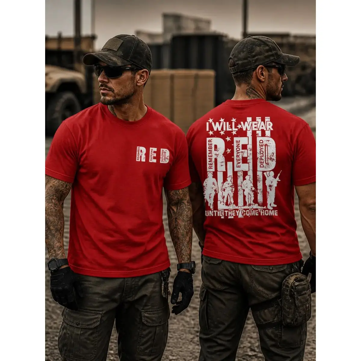 I Will Wear Red Until They Come Home Tactical Military Support T Shirt Sweatshirt Hoodie Remember Everyone Deployed Red Friday Patriotic Graphic Tee Veteran Family Active Duty Appreciation, Unisex Sweater Pullover Tee