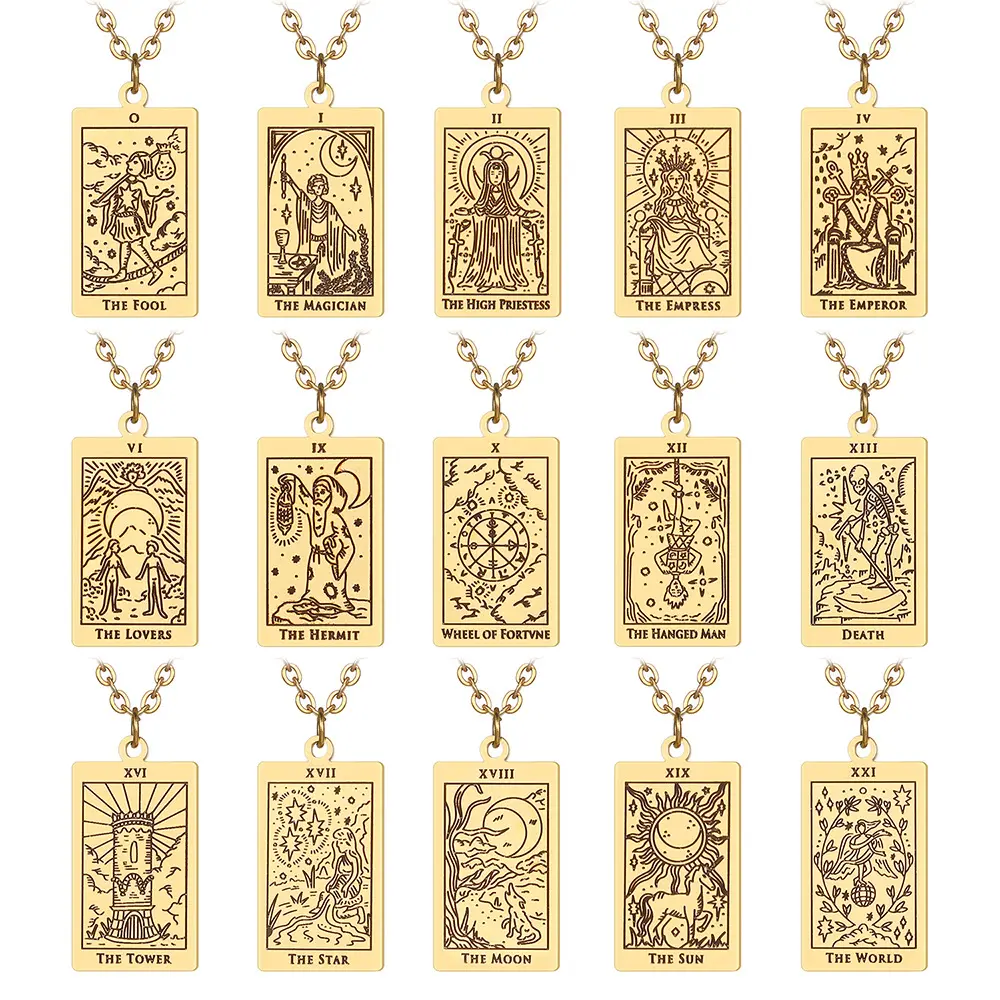 Unisex Tarot Card Amulet Necklace - Versatile Titanium Steel Artificial Gemstone Jewelry Pendant Necklace