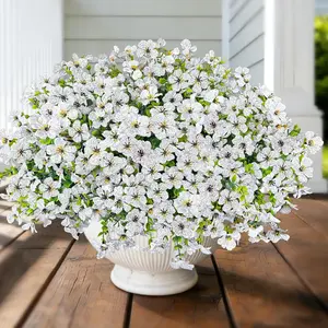 Artificial Flowers for Outdoors UV Resistant, 12 Bundles Realistic Faux with Eucalyptus Leaves Fake Plants for Porch Planter Decoration (White)