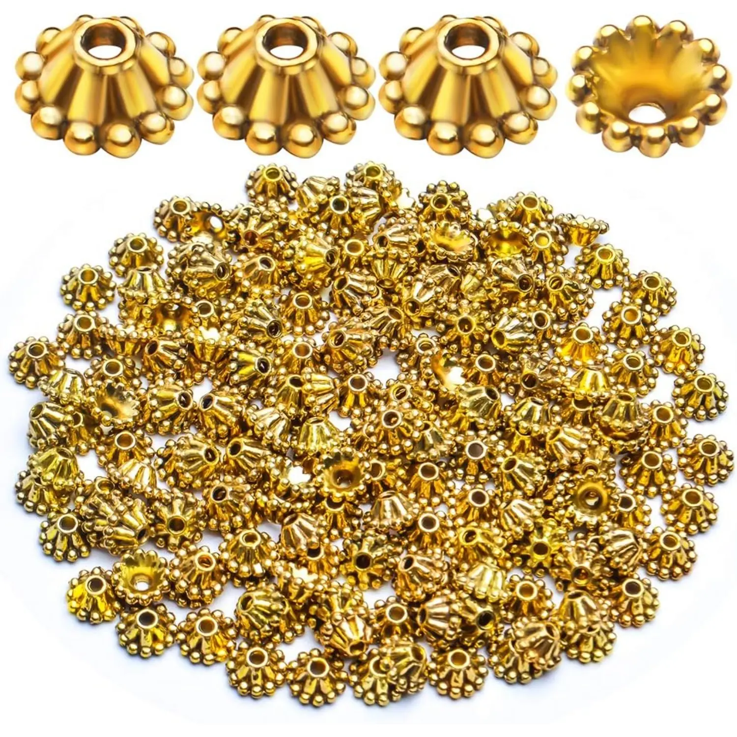 Flower Bead Caps, 200 Pcs Antique Golden Flower Bead Caps Tibetan Bead Caps Petal Bead Caps Spacers Accessories for DIY Craft Jewelry Making, 7 x 3.5 mm, Hole: 1.6 mm