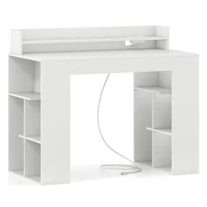COSTWAY - 43 Inch Computer Desk with Power Outlets and 2 Bookcases-White