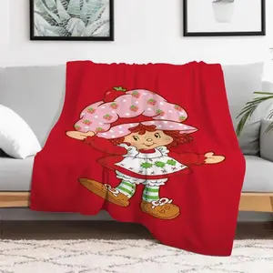 S-Strawberry Pink Shortcake Throw Camping Chair Picnic Blanket Fluffy Plaid Blankets for Decorative Sofa Portable King Lid Downy Red Design with Strawberry Theme