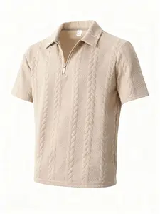 Men's Knitted Half-Zip Polo Shirt, Classic Shirt, Fitted Short Sleeve Turn-Down Collar, Plain Fashion Casual Formal Two-In-One Pullover, Soft Comfortable Versatile Top