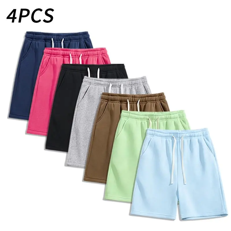 4PCS Men’s Casual Sweat Shorts, Solid Color Drawstring Elastic Waist Gym Shorts with Pockets,summervibes