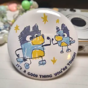 Fathers Day Doodle blue heeler family button || 2.25" pinback button badge