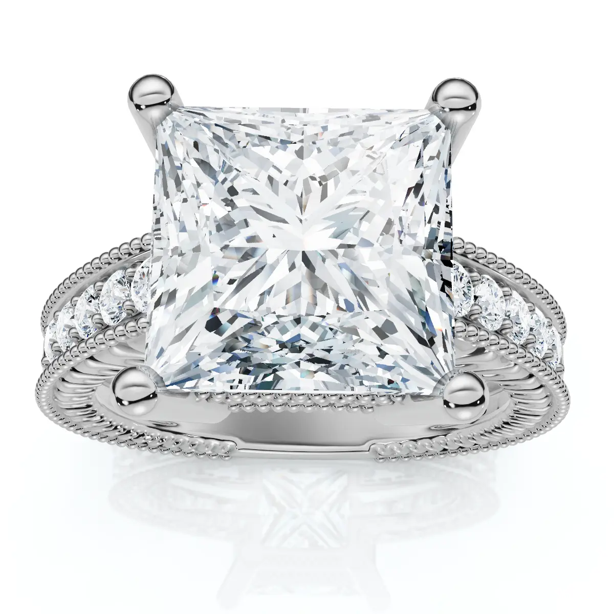 Certified 4 1/5Ct Princess Cut Diamond Vintage Engagement Ring Lab Grown
