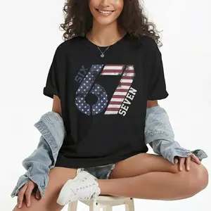 "67" Faded American Flag Number Print Cotton Tee Sweatshirt Classic