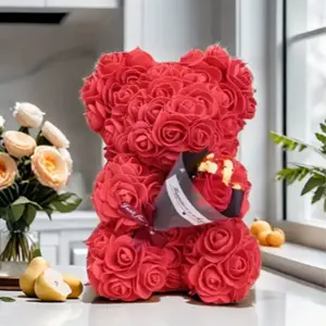 Eternal Love Rose Bear Gift Set for Mom, Fresh Roses & Teddy Bear with Box, Aa Battery Powered, Perfect for Anniversary, Birthday, Mother's Day
