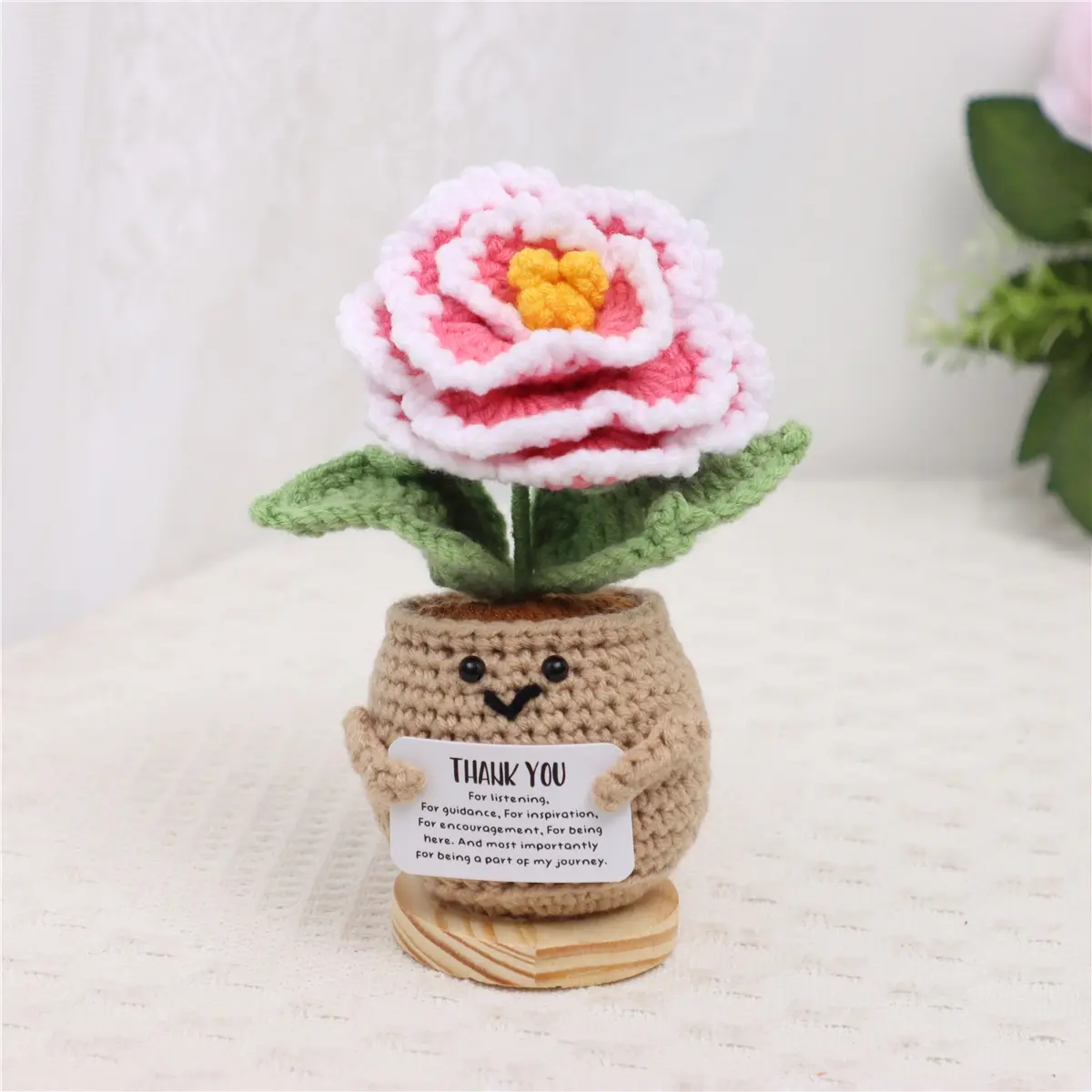 Cute Handcrafted Crocheted Peony Flower Decoration, Floral Decor, Positive Motivational Message for Emotional Support, Perfect Birthday Gift, Artificial Peony Flower, Decorative Artificial Flowers