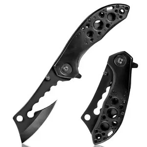 A uniquely shaped axe pocket folding knife with a belt clip, featuring a hollow handle and stainless steel construction, suitable for outdoor camping, hiking, survival, fishing, expeditions, and home use, also ideal for Ramadan, Valentine's Day, and other