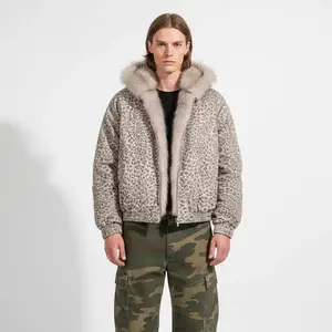 Thesupermade Cotton Cheetah Print Mink Fur Hooded Jacket - 2270