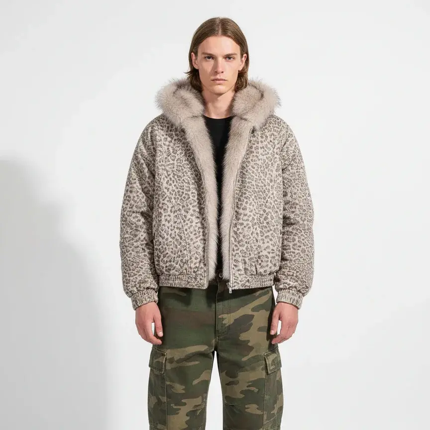 Thesupermade Cotton Cheetah Print Mink Fur Hooded Jacket - 2270
