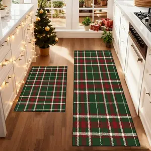 Christmas Gift Retro Classic Plaid Print Long Kitchen Rug Mat, Creative Art Warm Fashion Trendy Luxurious Non-Slip Carpet, Boho Runner Rug