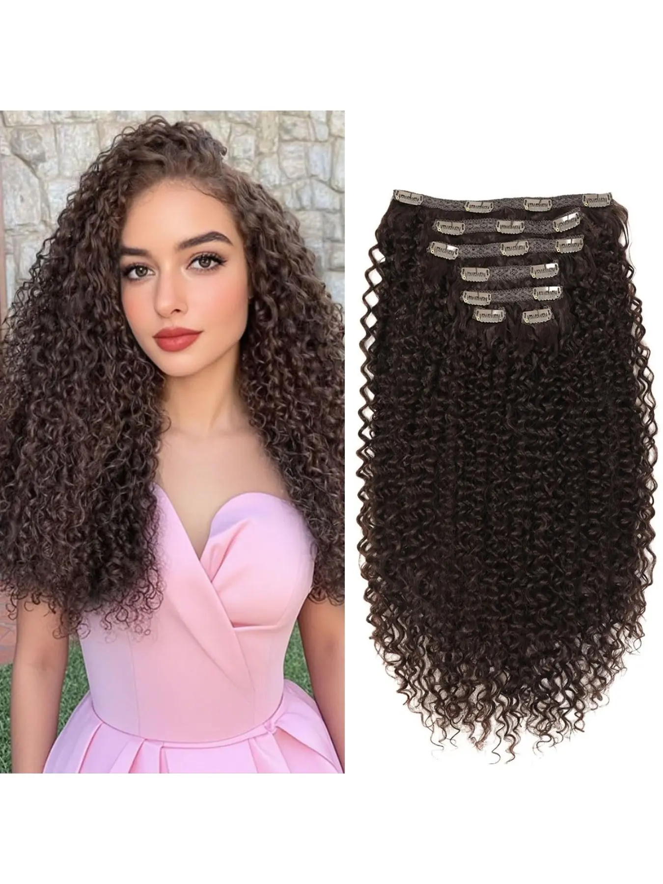 20-Inch Small Curl Clip-In Hair Extensions, Heat-Resistant Fiber, Synthetic Hair Extensions, 6-Piece Set, Natural Look, Fashionable Wig for Women, Curly Hair Extensions, Best Extensions, 145g