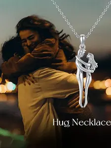 Embrace Couple Necklace 925 Sterling Silver Hug Pendant Necklace Anniversary Valentine's Day Jewelry Gift for Women Wife Girlfriend Couples Necklace