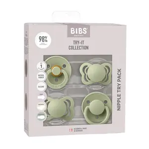 Bibs New Baby Try-It Collection - Sage Nipple Pack for Newborns with Removable Pacifier & Sensory Teether for Teething Relief