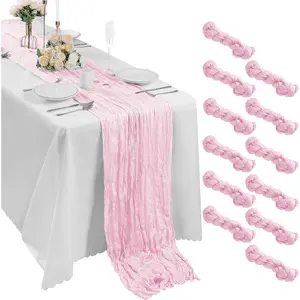 12 Pack Cheesecloth Table Runner 17x108 Inch Long Gauze Cheese Cloth 9ft Wrinkled Sheer Table Runner for Wedding Reception Birthday Party Table Decoration ()