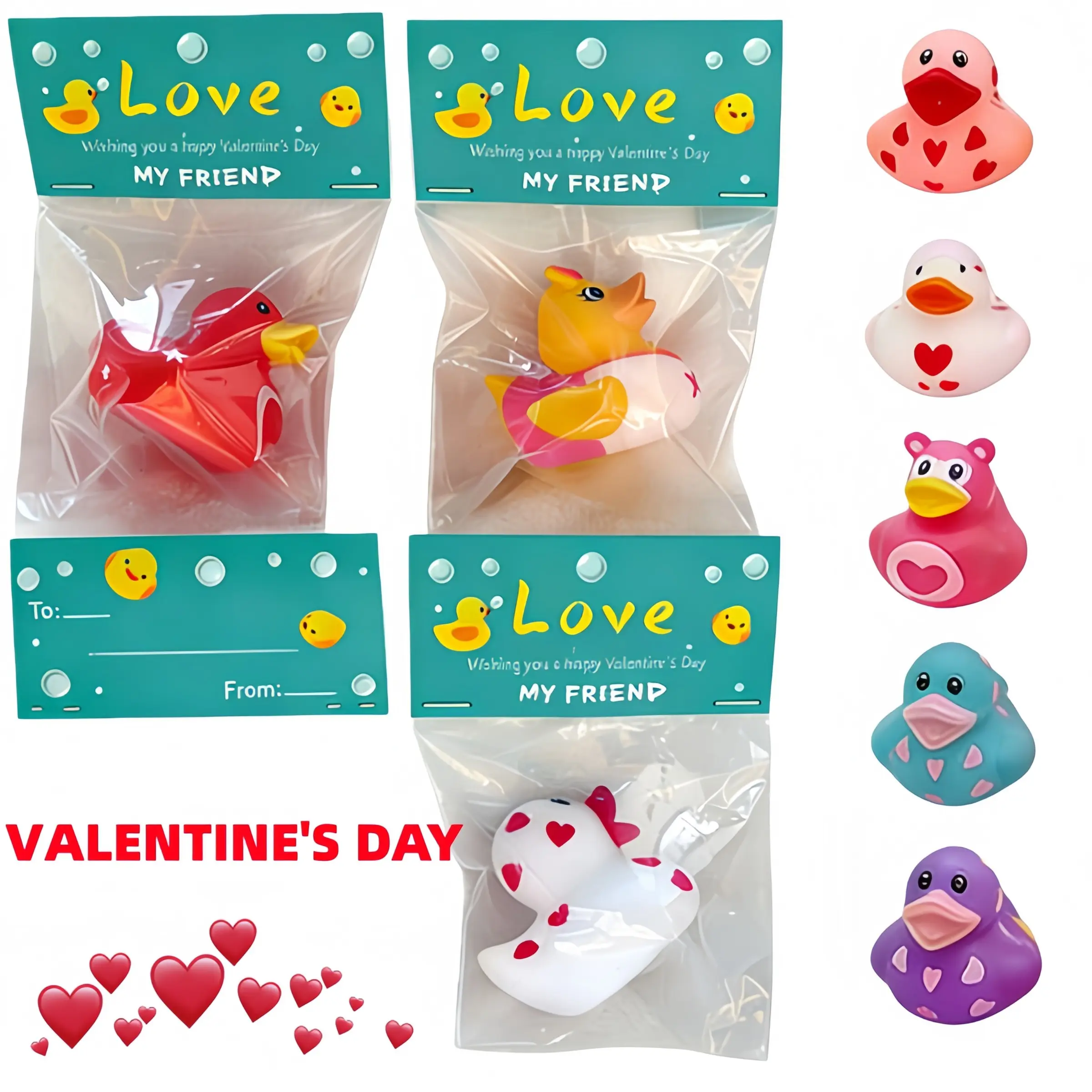 New Valentine's Day 10/15/25pcs Children Rubber Duck Random Gift, Suitable for School Rewards, Student Valentine's Day Gifts, Exchange Party, Party Favor
