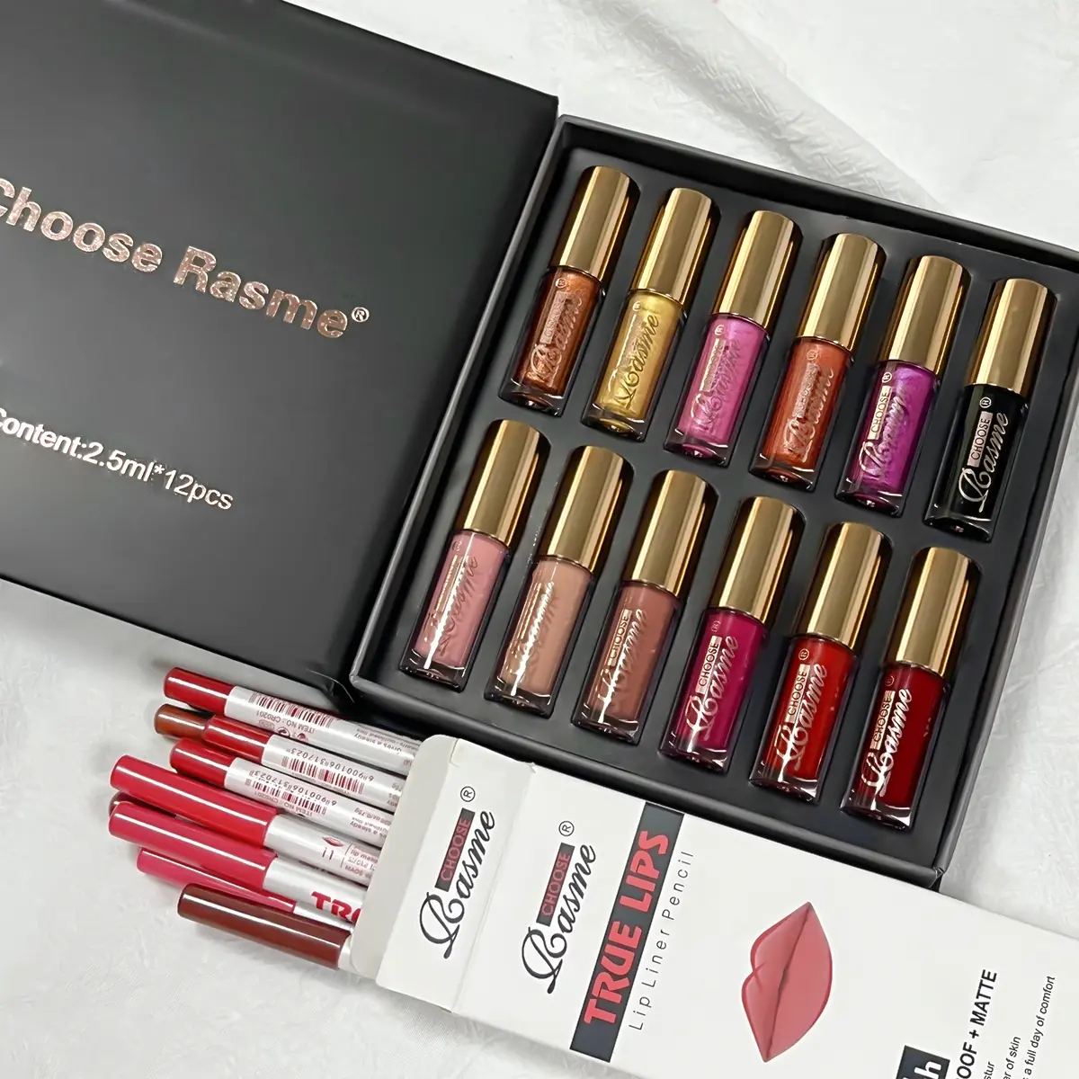 Choose Rasme 12-piece suit lip gloss matte matte velvet lip gloss plus 12-color matte lip liner set Lip Makeup Kit Lip Products Makeup