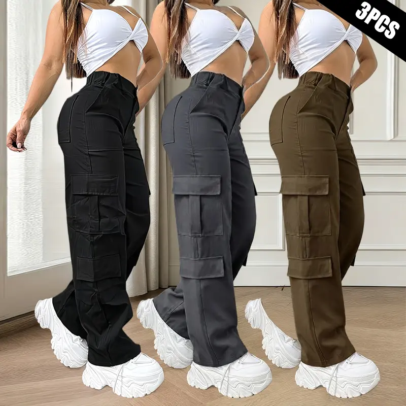3-Pack Women’s Trendy Street Style Casual Commuter Cargo Pants