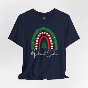 Medical Coder Holiday Christmas Tree Candy Cane Rainbow WF T-Shirt Cotton Fabric