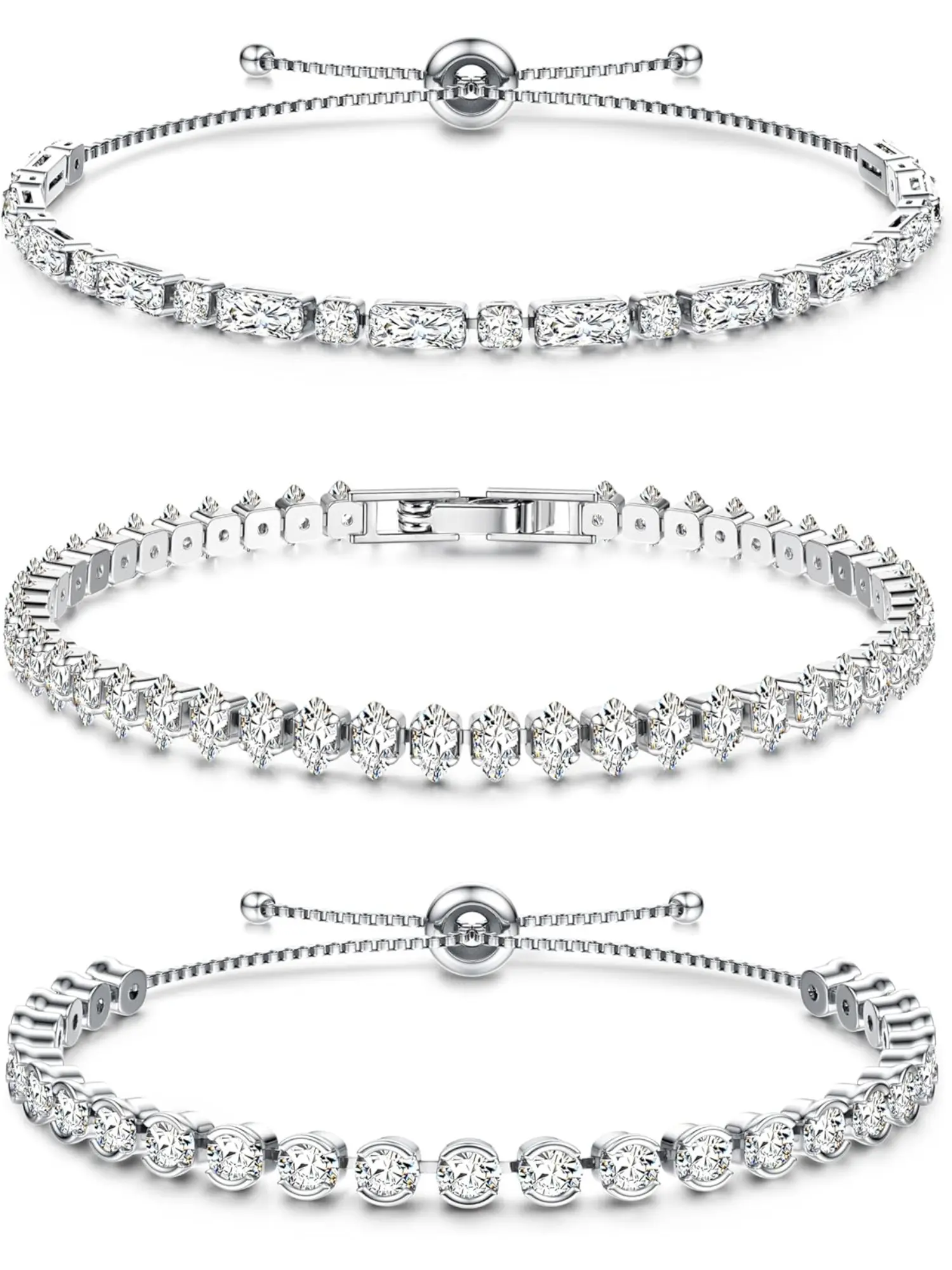 3 Pieces Silver Tennis Bracelet Stack for Women, Silver Crystal Cubic Zirconia Sparkle Bracelet, Friendship Fashion Jewelry, Christmas Birthday Gift for Women