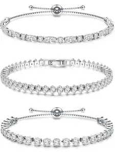 3 Pieces Silver Tennis Bracelets for Womens Silver Bracelet Crystal Cubic Zirconia Bracelet Sparkle Diamond Bracelets Friendship for Gifts Jewellery Christmas Birthday