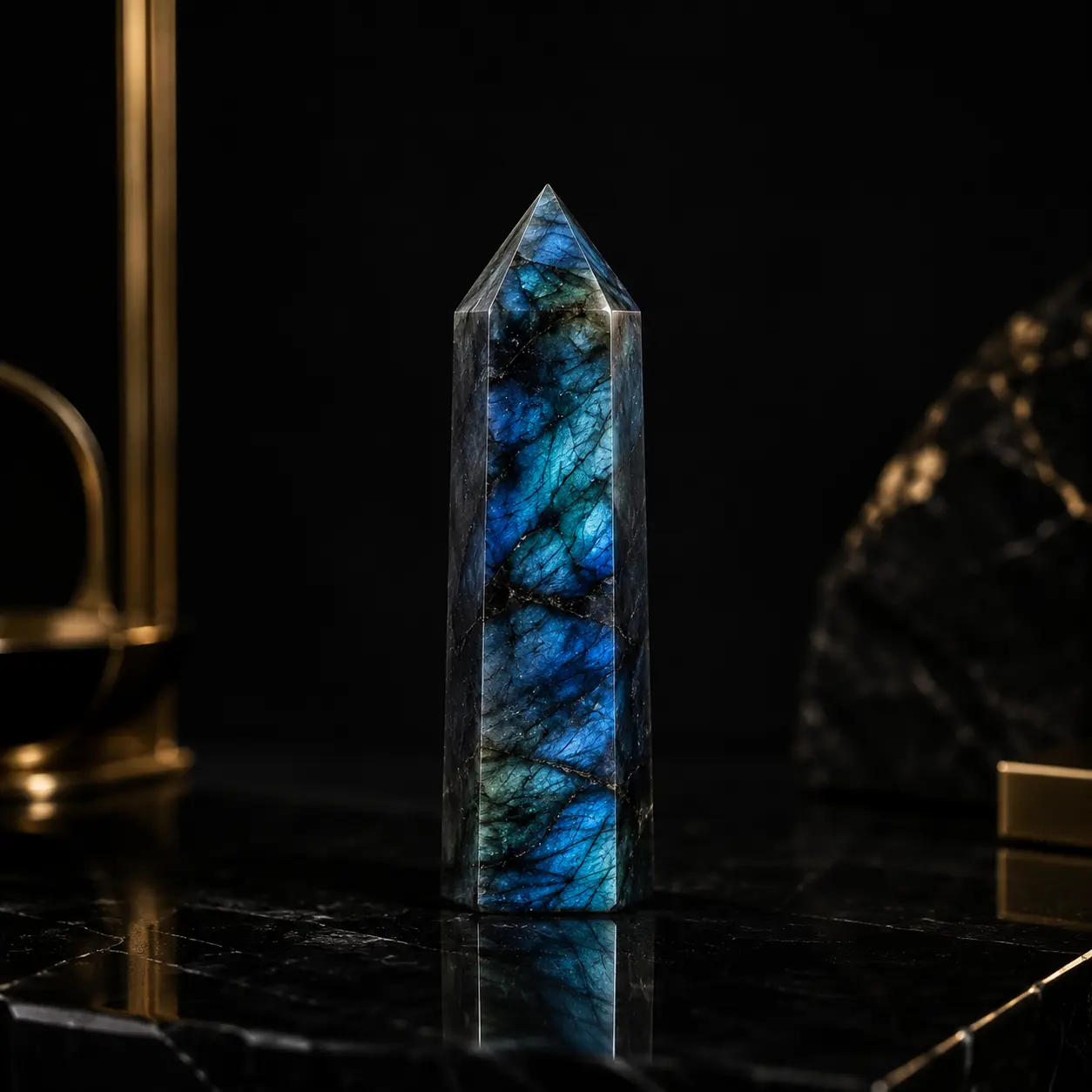 Stargate Premium Labradorite Crystal Tower - Luminous Blue Flash (Approx. 8cm/3.1")