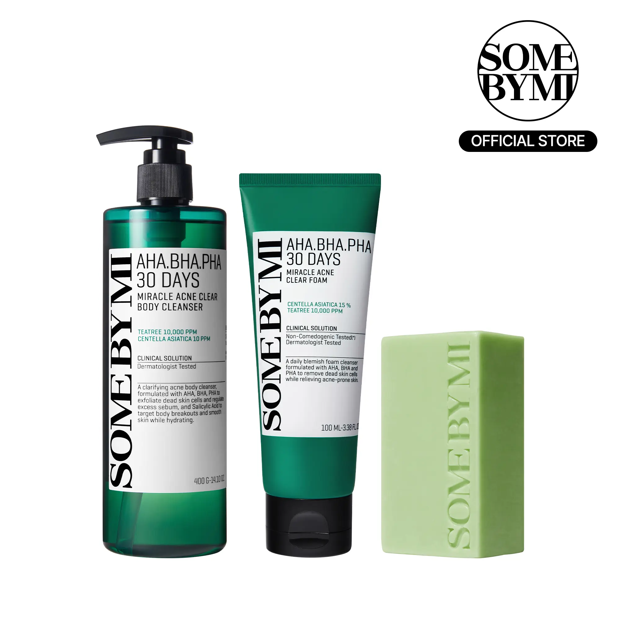 Miracle Acne Cleansing Set – Korean Skin Care – Foam & Soap & Body Wash 3-Step Routine to Treat Back Acne, Body Odor Control & Face Breakouts