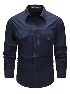 Men's Multi-Pocket Long Sleeve Zipper Button Casual Loose Stylish Shirt, Menswear, Sporty Outdoor Hiking Fashion Comfort Design, Perfect for Daily Wear, Casual Clothes