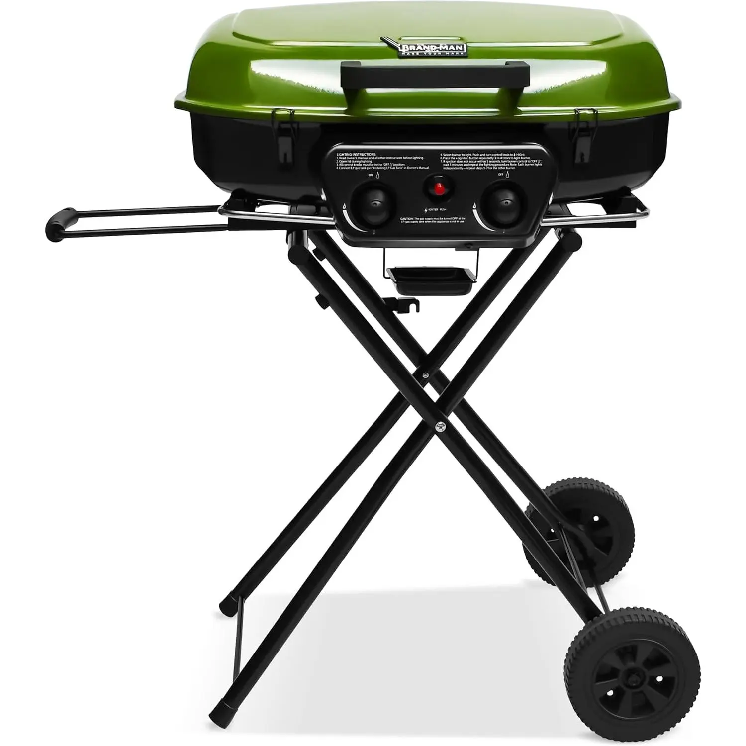 Brand-Man Propane Gas Grill, Portable Standup Grill with Folding Cart & Push-Button Ignition, Ideal for Camping, Tailgating, BBQ, Backyard, Patio & More