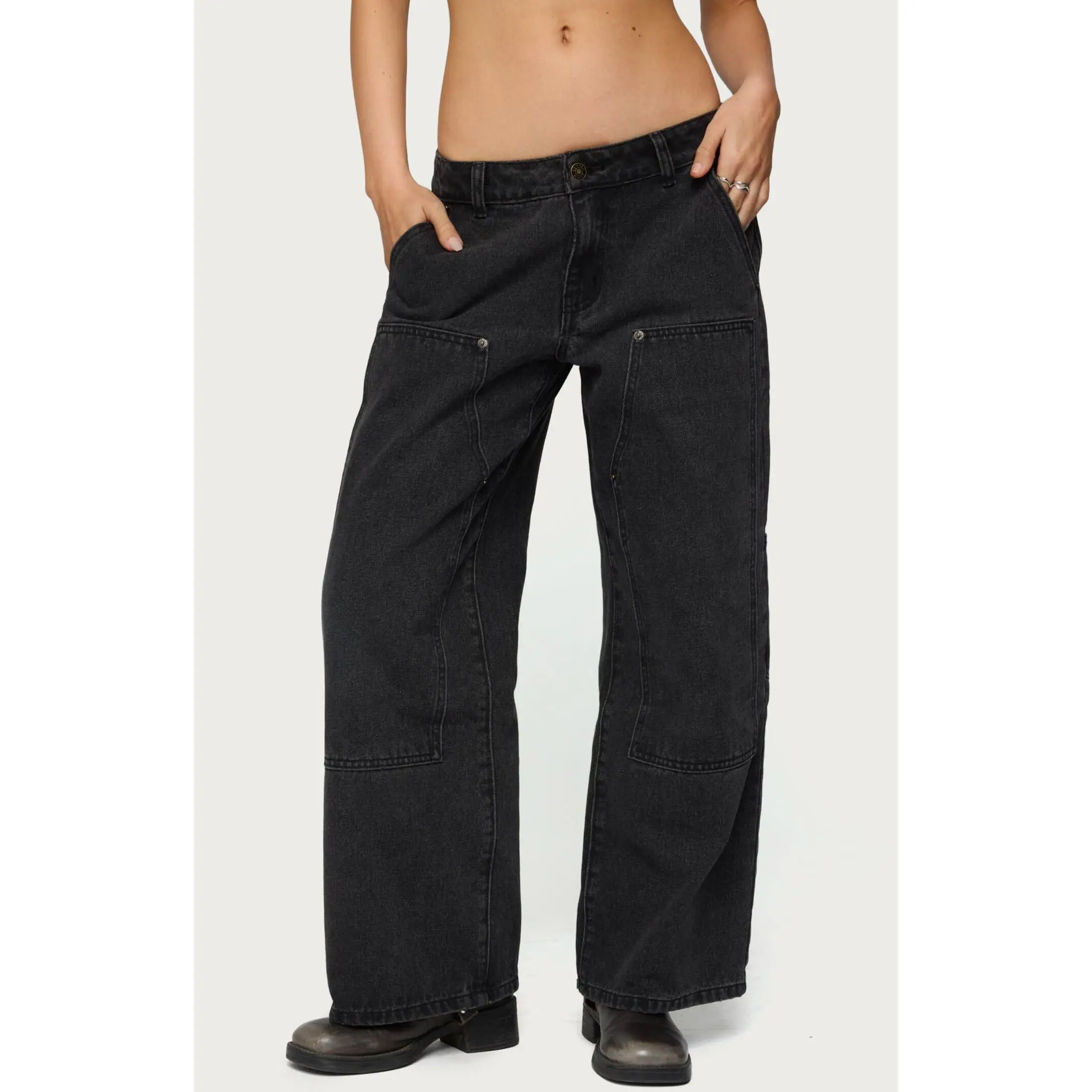 Edikted Women's Petite Ayla Low Rise Carpenter Jeans