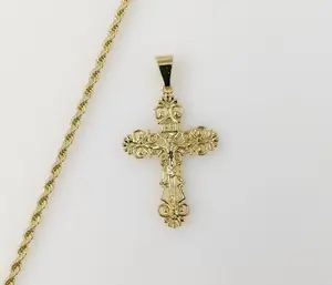 Plated Cross 3mm Rope/Braided Chain Necklace