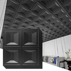 Drop Ceiling Tiles 24x24, 12 Sheets PVC Decorative Glue up Ceilng Panels 2x2, Black