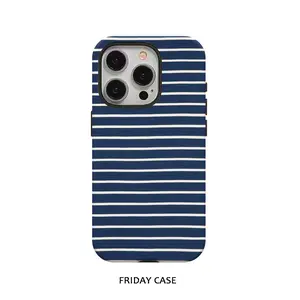 Sleek Dark Blue Striped Phone Case for iPhone 17, 17 Pro, 16Pro Max,15P 13/11 12 XS 8PLUS 7 2-in-1, Phone Protection, Daily Use Case, Striped Pattern, Sleek Design, Premium Quality, Scratchresistant, Slim Phone Protector Compatible with Samsung Galaxy S25