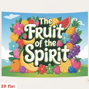 2D Flat - 2D Flat - A Vibrant 2D Flat Banner Featuring Colorful Fruits And Bright Flowers Made of Polyester, Perfect for Decorating Parties in Farms, Gardens, Homes, Rooms