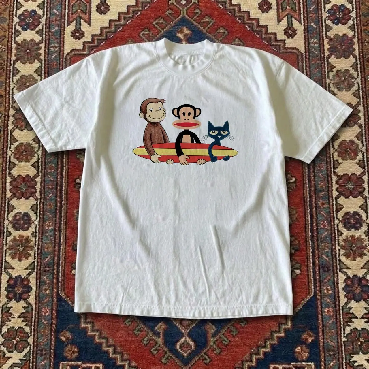 Curious George, Paul Frank and Pete white cotton t-shirt