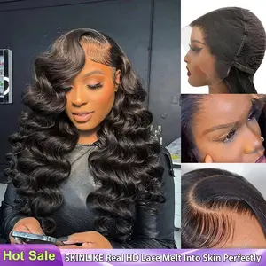 【Hot Sale】Lemoda 13x6 SKINLIKE Real HD Lace Wigs Pre-Pleached Knots 15A 13x4 Body Wave Full Lace Frontal Wigs Brazilian Virgin Human Hair 0.1mm Ultra-thin Tiny Knots Frayed Ends Lace Wig 200% Density