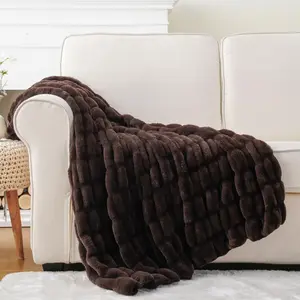 Dark Brown Faux  Throw Blanket for Couch, Double Side Reversible Ruched   Blanket for Couch, Bed, Sofa, Cozy Blanket Soft Warm  Blanket, 50x60 Inches