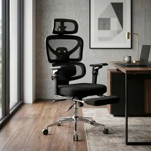 Ergonomic Home Office Desk Chair with Massage Lumbar Support,4D Headrest & 5D Armrests, Adjustable Back High and Seat Depth,Mesh Home Office Desk Chair for Adults,(Black)