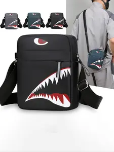Men's Shoulder Bag Crossbody Backpack Cartoon Casual Shark Pattern Small Square Bag Single Shoulder Bag Lightweight Gift Trendy Shoulder Bag Stylish Crossbody Bags Unique Bags Versatile Shoulder Bags