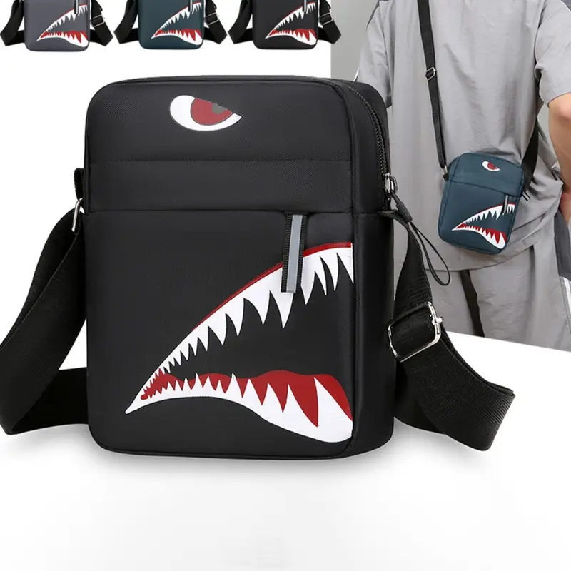 Men's Shoulder Bag Crossbody Backpack Cartoon Casual Shark Pattern Small Square Bag Single Shoulder Bag Lightweight Gift Trendy Shoulder Bag Stylish Crossbody Bags Unique Bags Versatile Shoulder Bags Casual Fashion Bag