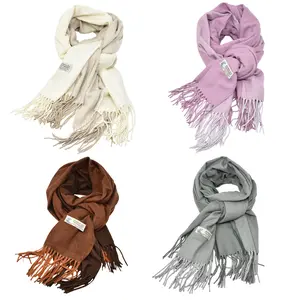 Women Solid 2 Tones Winter Scarf Cashmere Feel Oversized Large Shawl Wrap