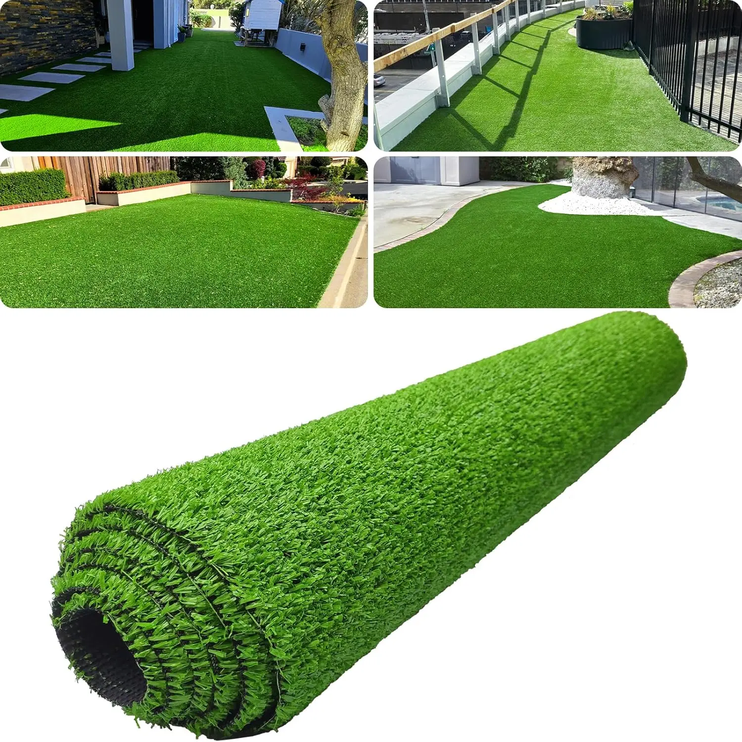 4 FT x 13 FT Realistic Artificial Grass Rug - Green Synthetic Turf with Drainage Holes & Rubber Backing for Backyard Lawn, Deck, Swimming Pool, Indoor Outdoor Plant Decor