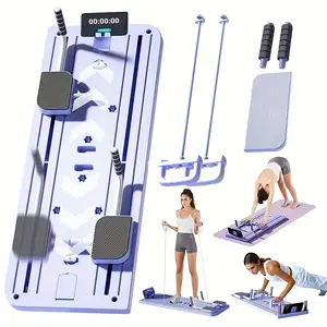 Womens Full Body Pilates Workout Kit with Heavy Duty Resistance Bands Ab Roller and Plank Support, 4 in 1 Portable Home Pilates System Board Foldable Reformer Alternative for Arms Legs Glutes Core Abdominal Strength Training