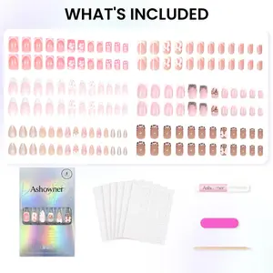 144 Pcs (6 Packs) Pink Bow French Press On Nails | Jelly Glue Included | Coffin & Almond Shapes | Mixed Cute & Elegant Designs | Reusable Stick On Nails | 12 Sizes