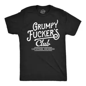 Humor Graphic Tee - Menswear Top with Bold Text Design for Everyday Wear, Black T-Shirt with "GRUMPY " Print