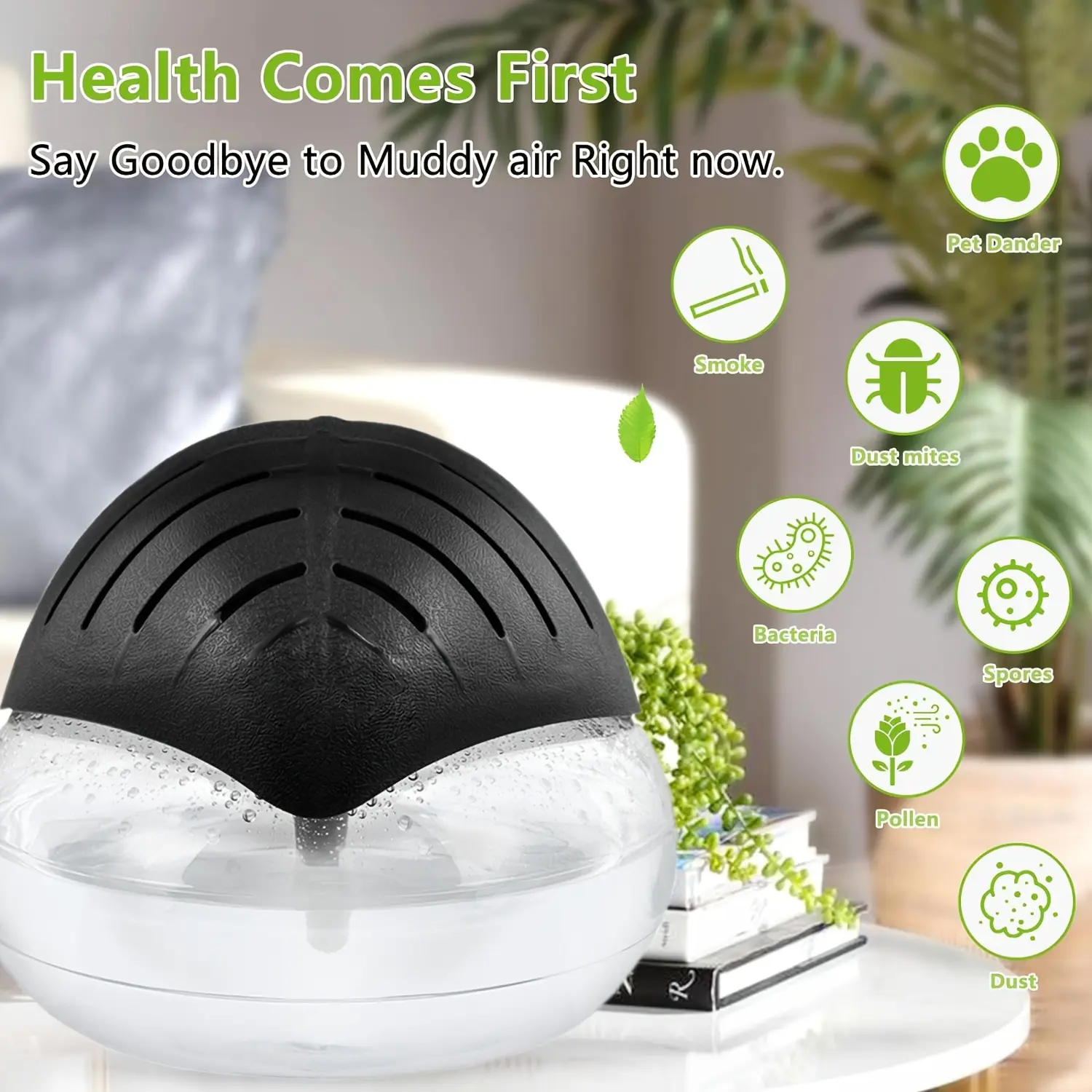 Water Air Purifier-Home and Office Water Filter Air Washer, Air Revitalization Humidifier, Essential Oil Aromatherapy Diffuser, with 7 LED Night Light, Small Air Purifier for Smoke and Pets
