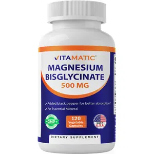 Vitamatic Magnesium (from Bisglycinate & Oxide) with Vitamin D3 & Zinc - 120 Veg Capsules - Supports Muscle, Joint, Nerve & Heart Health – Non-GMO, Gluten-Free
